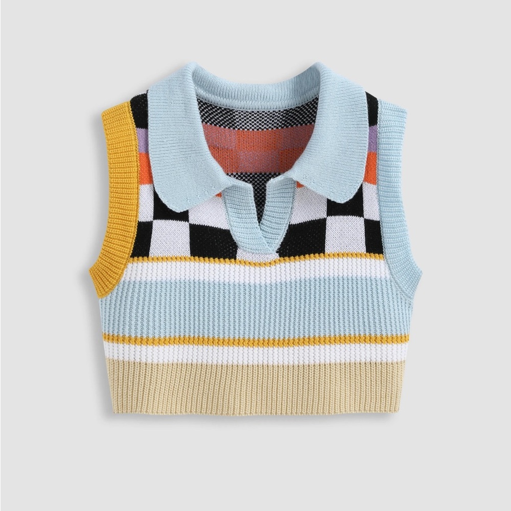 Cider Multicolor Checkered Crop Top